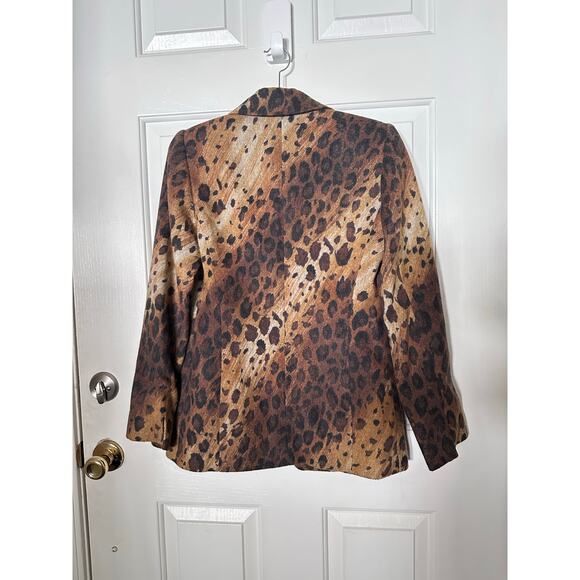 Linda Allard Ellen Tracy Blazer 2 Brown Leopard Print Single Breasted Jacket - Picture 5 of 6